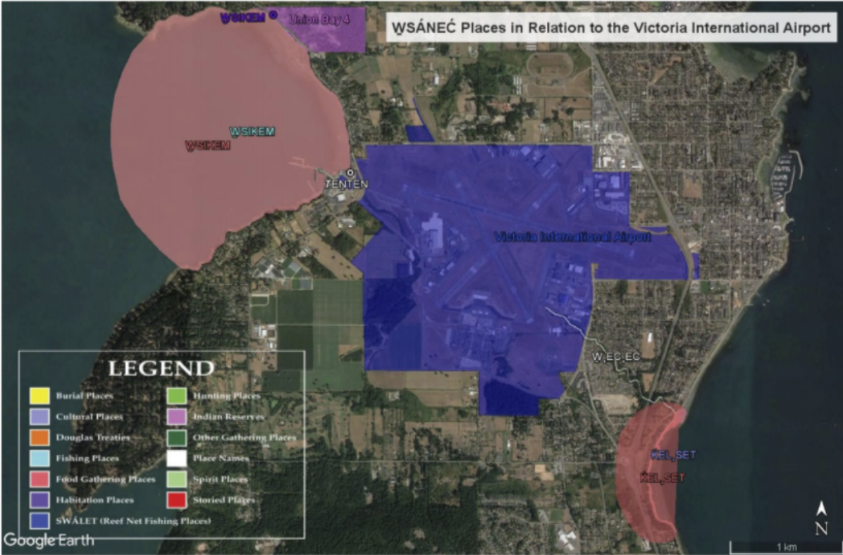 W̱SÁNEĆ places in relation to the Victoria International Airport
